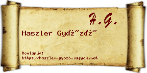 Haszler Győző névjegykártya